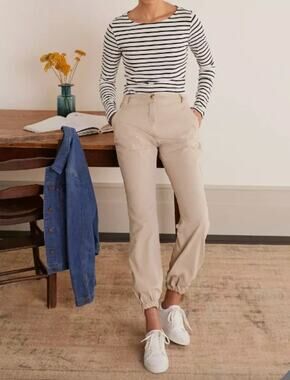 Boden Gowrie Chino Pants Womens 14 Beige Tan Cotton Cuffed High Rise Preppy